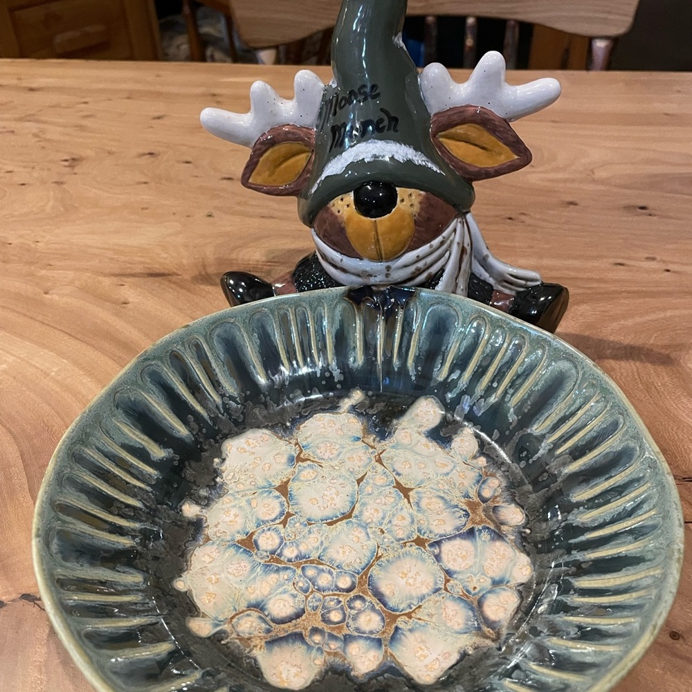 Moose Themed Ceramic Candy Bowl Set - Green and Tan